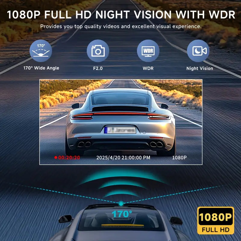 Car Dashcam with Dual Lens 1080P+720P HD