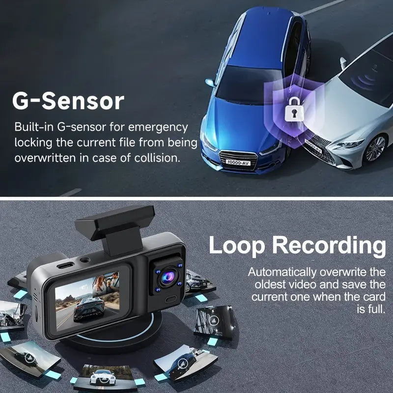 Car Dashcam with Dual Lens 1080P+720P HD